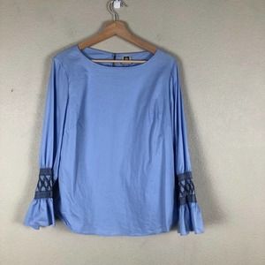 ANNE Klein Shirt Blue Black Smocked Ruffle Sleeve Versatile‎ Tunic Size Small